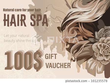 Abstract flayer for a beauty salon with curly hair and flowers. Abstract flayer for a beauty salon with curly hair and flowers. 101235578