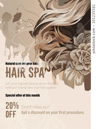 Abstract flayer for a beauty salon with curly hair and flowers. Abstract flayer for a beauty salon with curly hair and flowers. 101235581