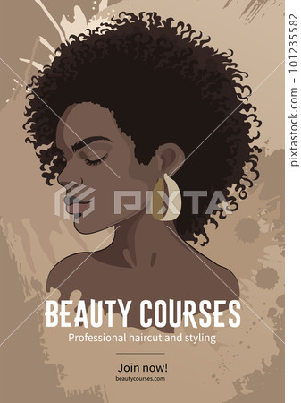 Portrait of a beautiful african girl in a frame with short curly blonde hair over splashes Portrait of a beautiful african girl in a frame with short curly blonde hair over splashes 101235582
