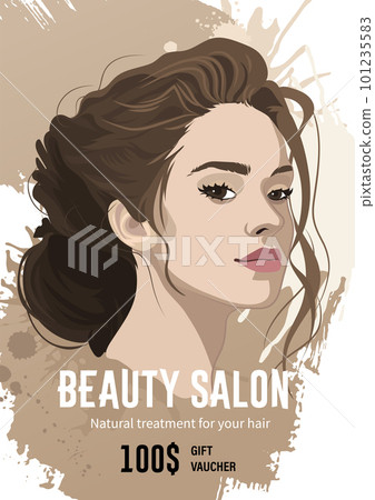Portrait of a beautiful brunette girl with curly hair with a beam Portrait of a beautiful brunette girl with curly hair with a beam 101235583
