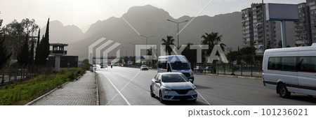 Beautiful modern city landscape with mountains view 101236021