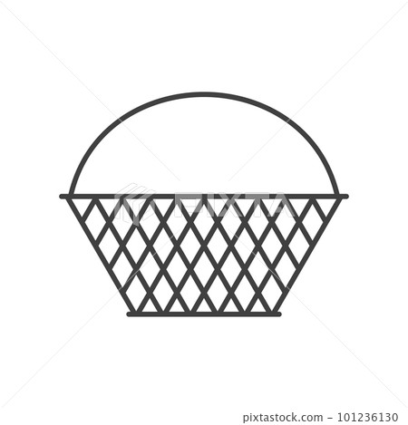 Wicker storage basket. Vector drawing on blank background. Isolated black and white silhouette. 101236130