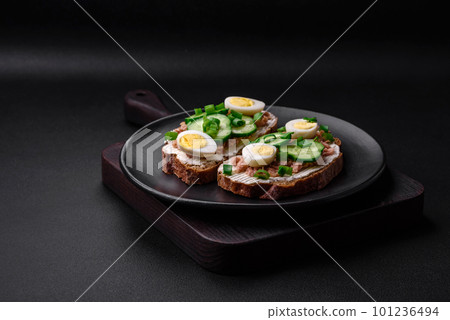 Delicious sandwiches consisting of grilled toast, canned tuna, cream cheese 101236494