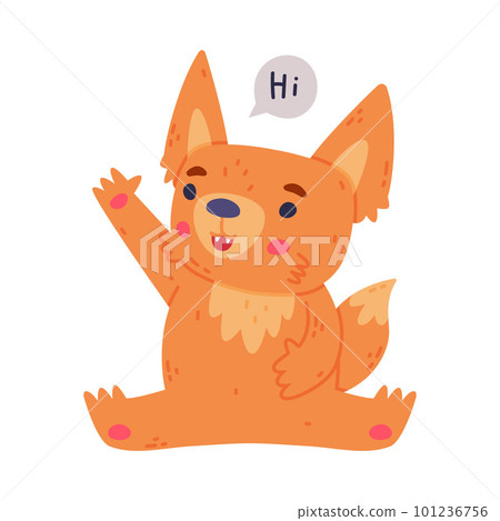 Cute Fennec Fox with Red Coat and Large Ears Sitting and Saying Hi Vector Illustration Cute Fennec Fox with Red Coat and Large Ears Sitting and Saying Hi Vector Illustration 101236756