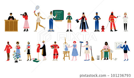 Young Woman Engaged in Different Profession and Occupation Wearing Uniform Vector Set 101236793