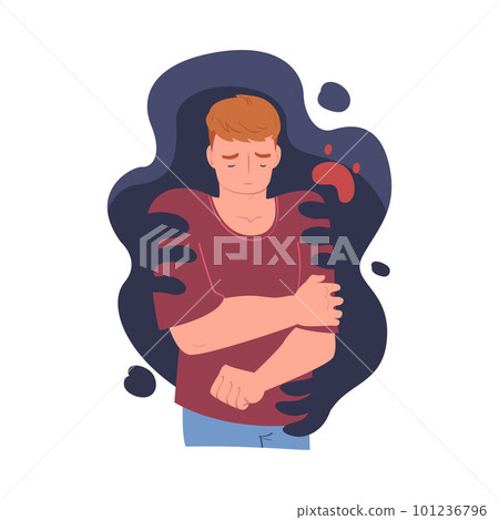 Man Feeling Fear and Anxiety Grasped by Dark Inner Monster Vector Illustration 101236796