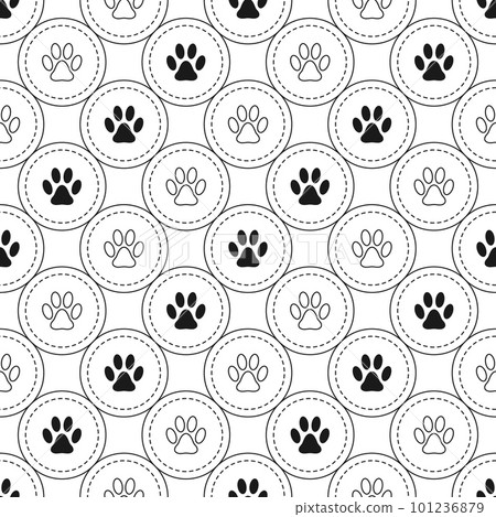 Pattern background with footprints of home pet in circles, diagonal direction Pattern background with footprints of home pet in circles, diagonal direction 101236879