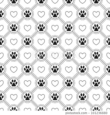 pattern with pet footprint, heart in diagonal grid 101236880
