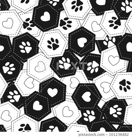 pattern with pet footprint in overlapping hexagons pattern with pet footprint in overlapping hexagons 101236882
