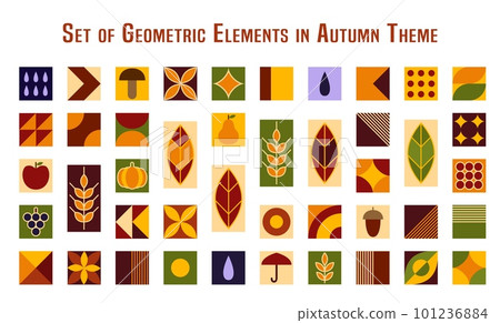 Set of abstract geometric forms. Autumn natural elements in simple geometric shapes. Good for flyer, cover design, poster art, decorative print, invitation letter, background. Set of abstract geometric forms. Autumn natural elements in simple geometric shapes. Good for flyer, cover design, poster art, decorative print, invitation letter, background. 101236884