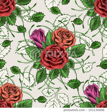 Classic seamless pattern with vintage roses Classic seamless pattern with vintage roses 101236886
