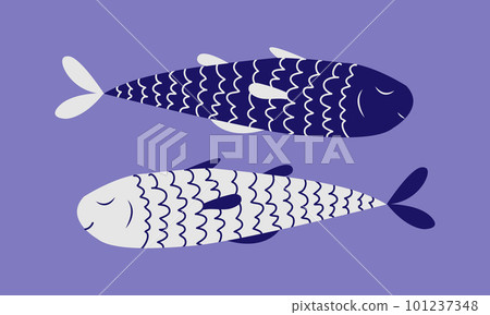 Hand drawn blue fish. Doodle, simple illustration. Hand drawn blue fish. Doodle, simple illustration. 101237348