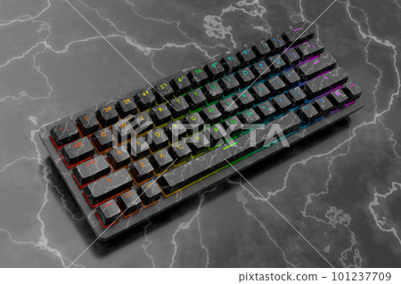 Realistic computer keyboard with black marble texture isolated on dark 101237709