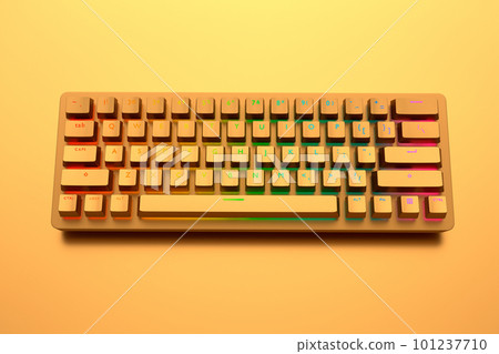 Realistic computer keyboard with golden chrome texture isolated on gold 101237710