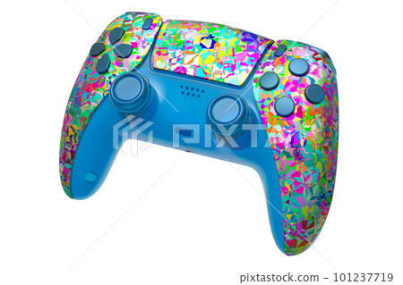 Realistic video game joystick with mosaic seamless pattern on white background 101237719