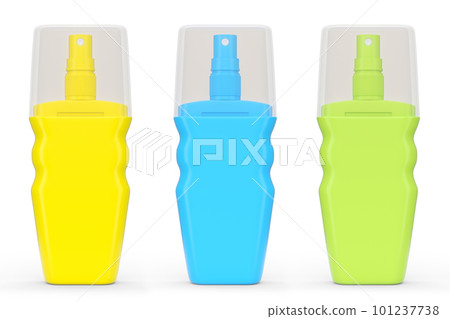 Set of sunscreens bottle or sunblock cream tube on white background. Set of sunscreens bottle or sunblock cream tube on white background. 101237738