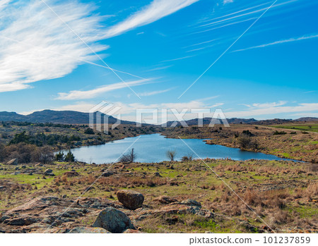 Sunny view of the landscape of Crab Eyes Trail in Wichita Mountains National Wildlife Refuge 101237859