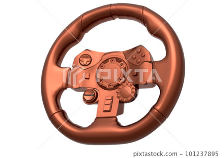 Realistic leather steering wheel with copper chrome texture on white background Realistic leather steering wheel with copper chrome texture on white background 101237895