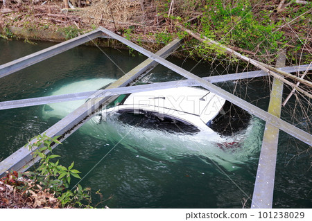 踩錯油門 老爺車被河淹沒 101238029