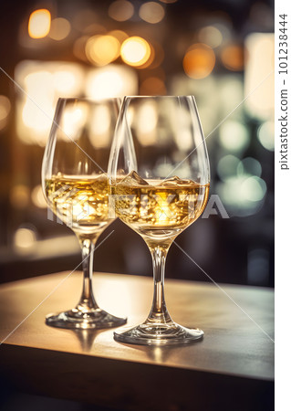 Generative Ai illustration , Wine glasses in a restaurant setting. 101238444