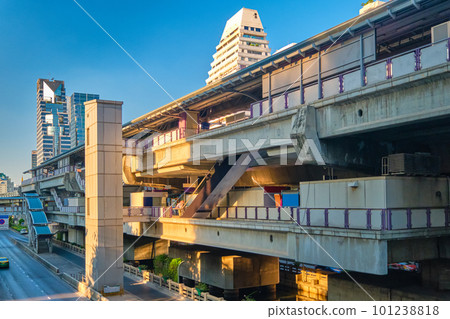 Urban public transport station for light train metro on sunny day.  101238818