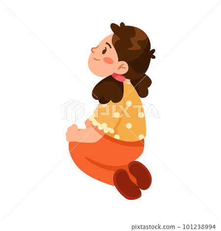 Little Girl Sitting on Floor and Listening to Fairytale Vector Illustration Little Girl Sitting on Floor and Listening to Fairytale Vector Illustration 101238994