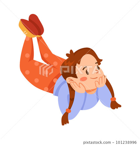 Little Girl Lying on Floor and Listening to Fairytale Vector Illustration 101238996
