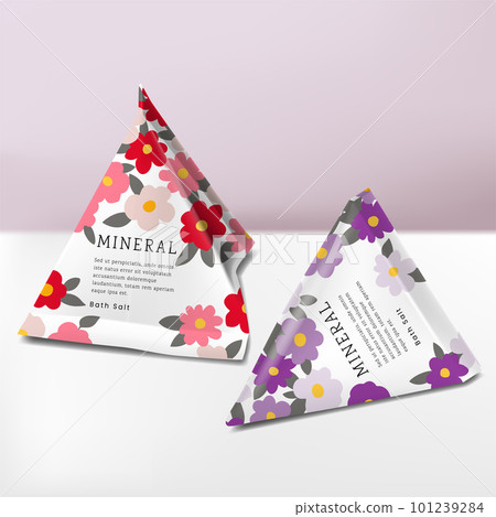 Vector Bath Salt or Candy Pyramid Packet or Bag Packaging with Floral Print. Vector Bath Salt or Candy Pyramid Packet or Bag Packaging with Floral Print. 101239284
