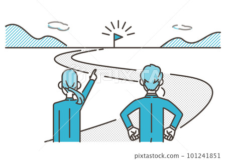 Back view of male and female businessmen aiming for goals [vector illustration material] 101241851