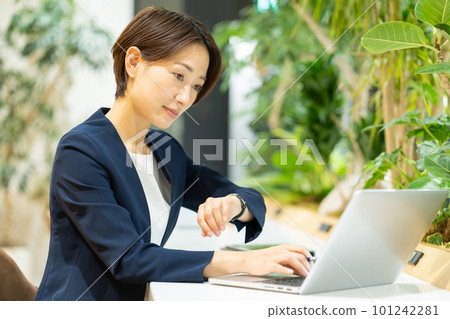 Woman using a laptop Woman using a laptop 101242281