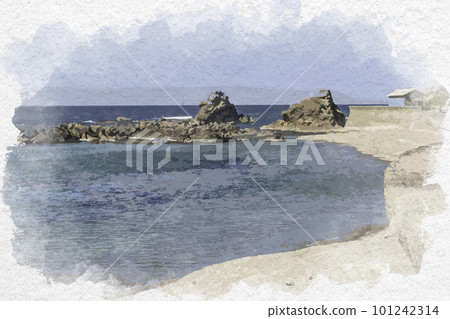 Watercolor-like coastline around Shizuno-kutsu, Ota City, Shimane Prefecture 101242314