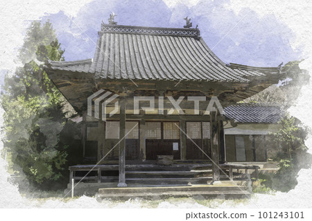 水彩風格的石見銀山大森街景觀世音寺主殿島根縣大田市 水彩風格的石見銀山大森街景觀世音寺主殿島根縣大田市 101243101