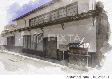 Watercolor-style Iwami Ginzan Omori townscape, Imperial Inn Izumiya Kanamori House, Ota City, Shimane Prefecture 101243301