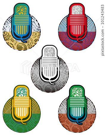 A collection of colorful illustration icons of retro skeleton microphones that were popular in the rockabilly era of the 50's. A collection of colorful illustration icons of retro skeleton microphones that were popular in the rockabilly era of the 50's. 101243483