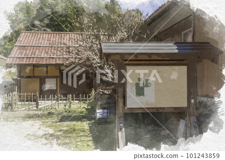 島根縣大田市石見銀山銀礦蘇卡家族的水彩風格大森街景 101243859
