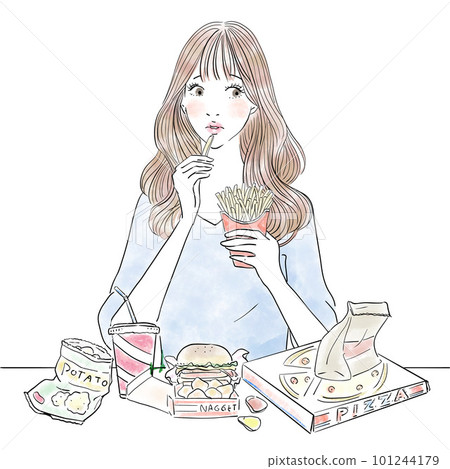暴飲暴食垃圾食品的漂亮女人 暴飲暴食垃圾食品的漂亮女人 101244179