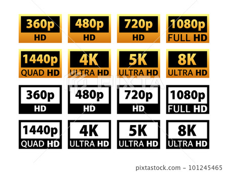 Video and TV Size Resolution sd, hd, Ultra Hd, 4k, 8k. Screen display resolution. 101245465
