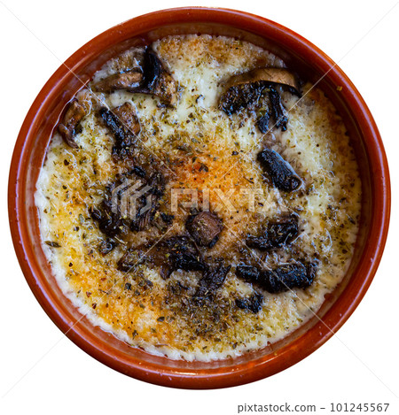 Provolone cheese baked with mushrooms seasoned with Italian herbs 101245567