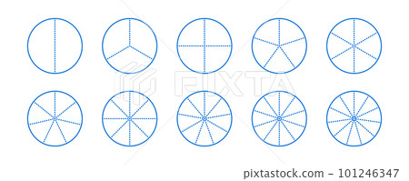 Circle segments collection. Pie diagrams set. Round sections and slices pack. Dotted segments from 2 to 28 of infographic charts. Different phases and stages of cycle. Vector  101246347