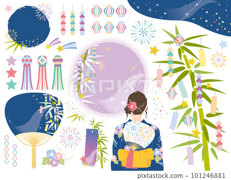 七夕時尚插畫素材套裝浴衣無文字 七夕時尚插畫素材套裝浴衣無文字 101246881