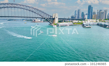 Drone shot of Sydney's Opera House and Harbor Bridge 101246985