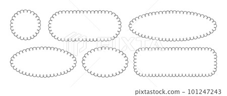 Doodle circle and oval scalloped frames. Hand drawn scalloped edge rectangle and ellipse shapes. Simple label form. Flower silhouette lace frame. Vector illustration isolated on white background Doodle circle and oval scalloped frames. Hand drawn scalloped edge rectangle and ellipse shapes. Simple label form. Flower silhouette lace frame. Vector illustration isolated on white background 101247243