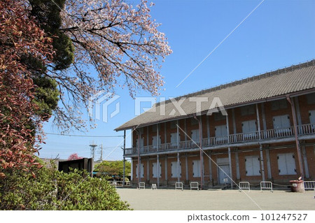 Tomioka Silk Mill with cherry blossoms World Heritage National Treasure West Cocoon Storage Tomioka City, Gunma Prefecture 101247527