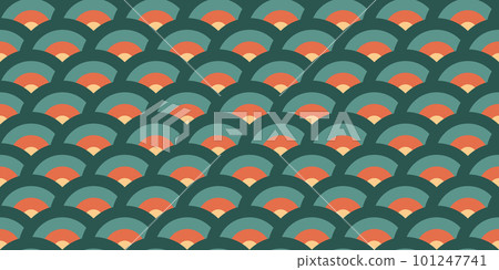 Retro arc ornament seamless pattern. Oriental concentric semi circles background. Vintage abstract geometric texture in 70s or 80s style. Colorful fabric and textile design. Vector illustration Retro arc ornament seamless pattern. Oriental concentric semi circles background. Vintage abstract geometric texture in 70s or 80s style. Colorful fabric and textile design. Vector illustration 101247741