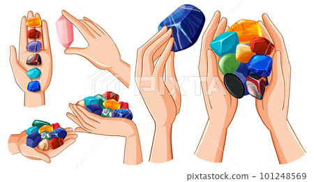 Set of human hands with healing crystals Set of human hands with healing crystals 101248569