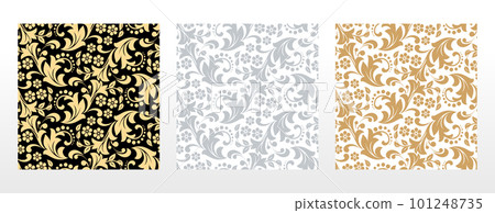 Wallpapers in the style of Baroque. Seamless vector backgrounds. Set of colored floral ornaments. Graphic patterns for fabric, wallpaper, packaging. Ornate Damask flower ornaments Wallpapers in the style of Baroque. Seamless vector backgrounds. Set of colored floral ornaments. Graphic patterns for fabric, wallpaper, packaging. Ornate Damask flower ornaments 101248735
