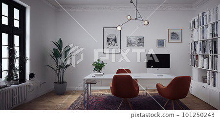 mock up poster frame in boho interior background, wooden living room design, Scandinavian style. Generative AI illustration 101250243