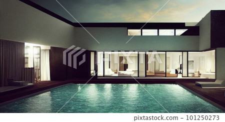 Luxury pool villa spectacular contemporary... - Stock Illustration ...