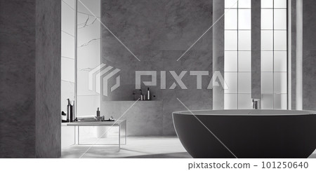 Luxury bathroom with marble. Modern interior hotel or home design with clean and elegance space. Natural lighting window. Generative AI illustration 101250640