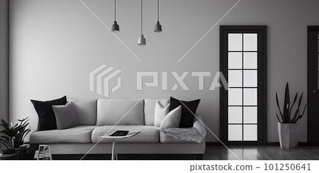 mock up poster frame in boho interior background, wooden living room design, Scandinavian style. Generative AI illustration mock up poster frame in boho interior background, wooden living room design, Scandinavian style. Generative AI illustration 101250641
